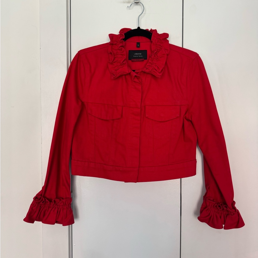 Simone Rocha Red Ruffled Denim Jacket - image 1